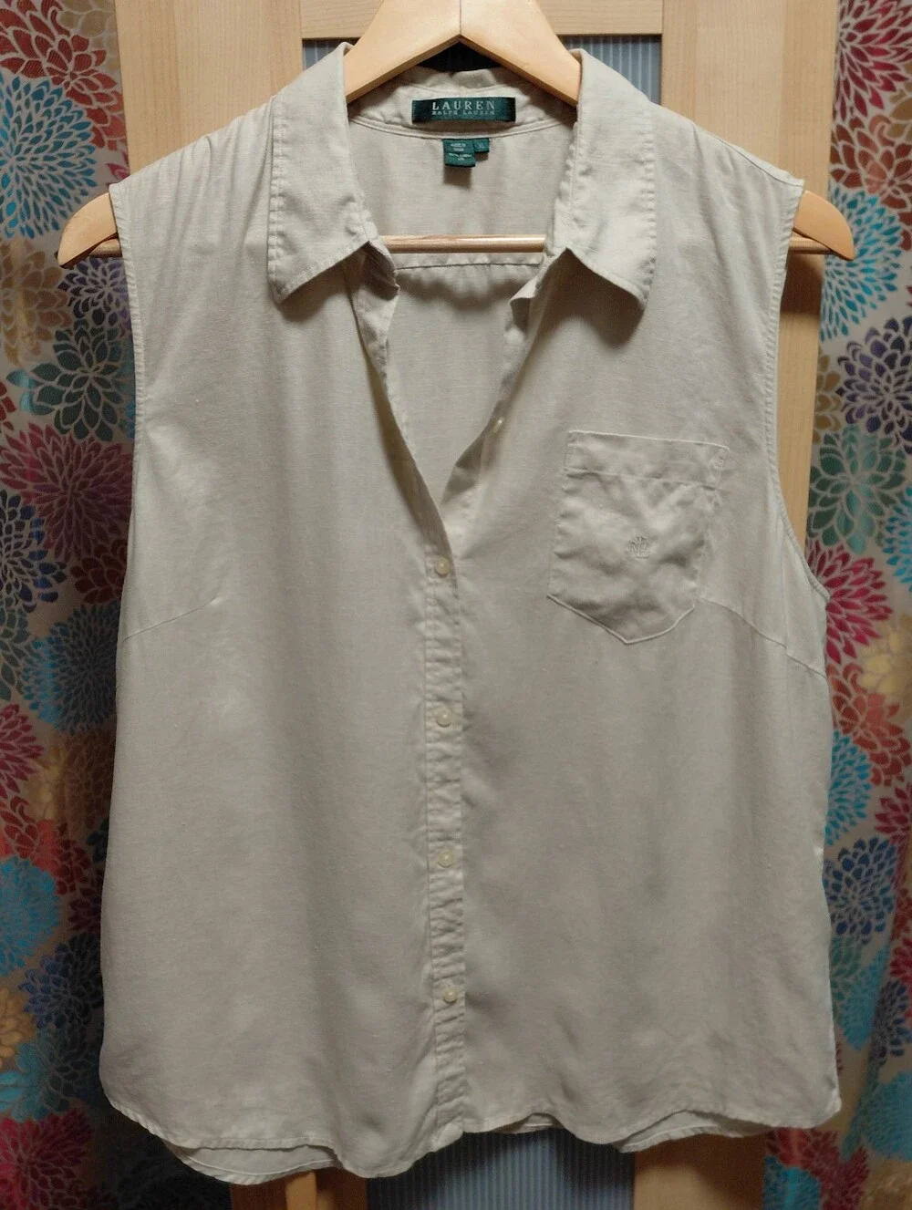 Ralph Lauren Sleeveless Linen Button-Front Shell Beige - Picture 3 of 7